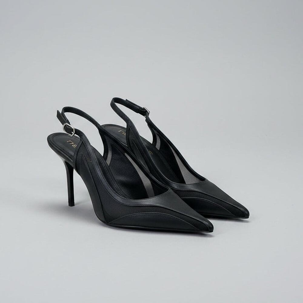 Reiss black leather and mesh Ellie slings, size 39, NEW WITHOUT BOX!